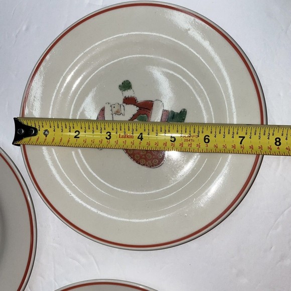 Christmas Santa Holiday Stoneware Replacement Salad Plates White Red Green set 3 - Picture 5 of 12